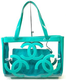 CHANEL Clear Vinyl/Teal Patent Triple CC Logo Tote