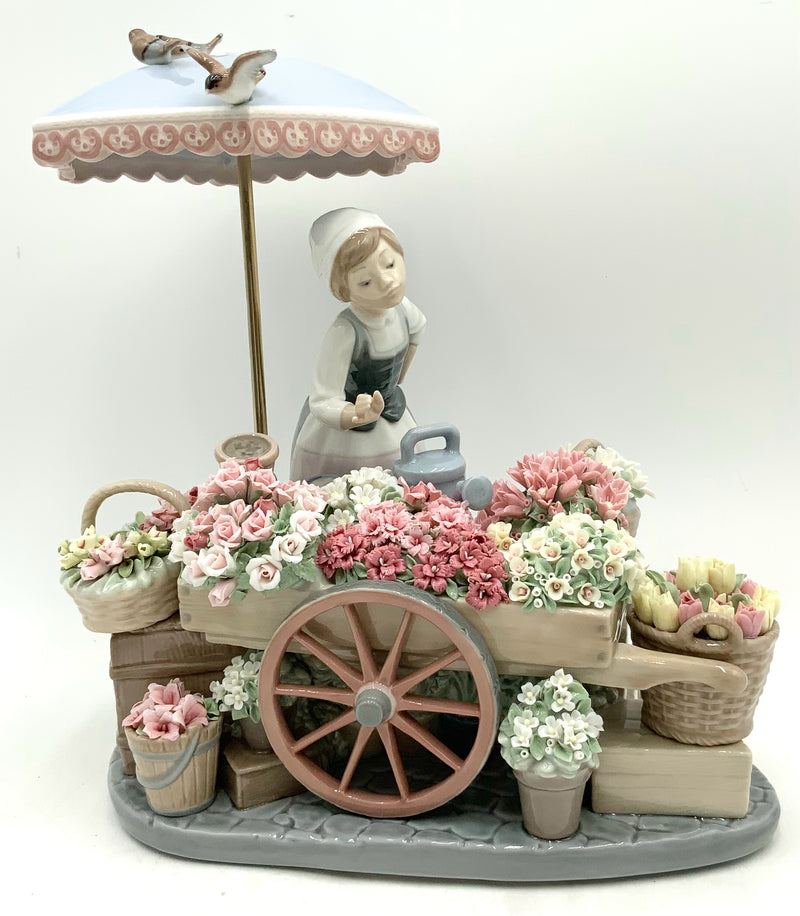 Lladro Porcelain Flower Cart Girl