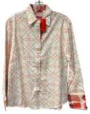 TIZZIE Peach/White w/Contrasting Floral Cuff L/S B/D Top