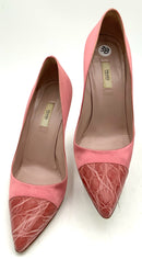 PRADA Pink Satin Croc  mbossed Cap Toe Pumps sz 38