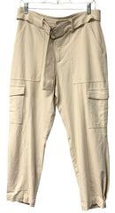BANANA REPUBLIC Cream Rayon Belted Cargo Pleated Ankle Pants