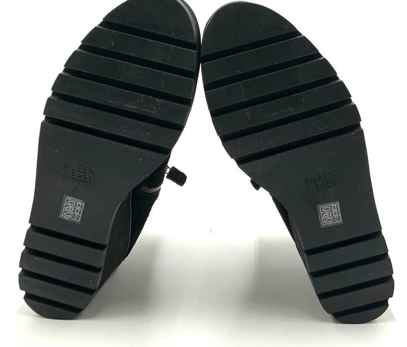 EILEEN FISHER Black Suede Wedge Tinker Ankle Boots 9