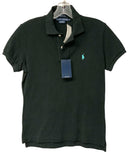 RALPH LAUREN Black Cotton Turq Logo S/S Skinny Polo Top