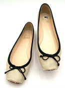 CHRISTIAN LOUBOUTIN Natural Woven Black Trim Mamadrague Square Toe Flats 38.5