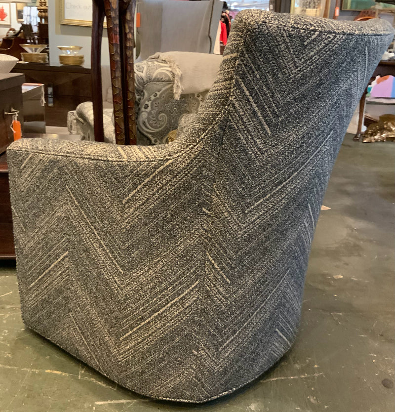 Arhaus Blue Herringbone Swivel Chair