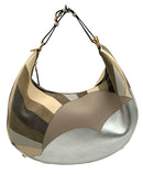 FENDI Nuetral Toned Leather & Suede Patchwork Fendigraphy Shoulder Bag