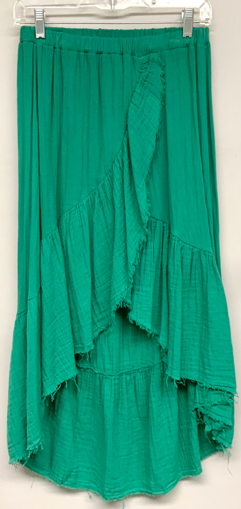 STARK Kelly Green Gauze Cotton Hi/Lo Raw Edge Skirt