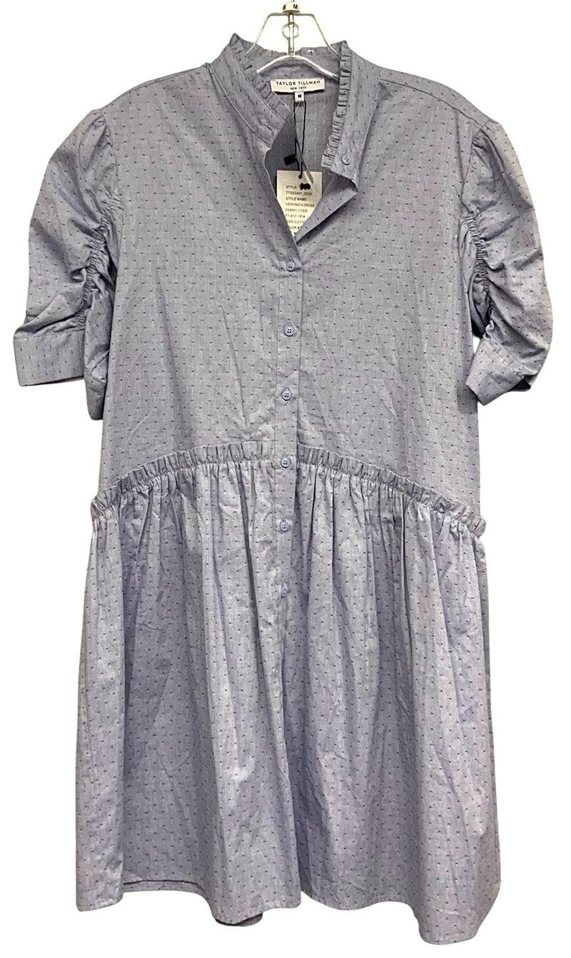 TAYLOR TILMAN Blue Dot Print Ruffle Waist/Collar S/S B/D "Veronica" Dress