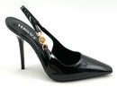 VERSACE Black Patent Leather Logo Slingback Pumps 40.5