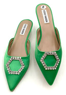 STEVE MADDEN Green Satin Kees Jeweled Pointed Mules 8 AS IS