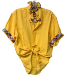 Yellow w/Plaid Ruffle Collar & Cuff Upcycled S/S B/D Top