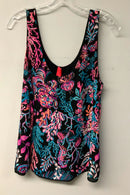 LILLY PULITZER Black/Turq/Pink "Ocean" Motif Scoop Neck S/L Top