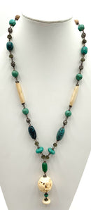 Artisan Sterling, Turquoise, Bone & Quartz  Beaded Necklace