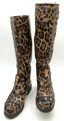 DOLCE & GABBANA Leopard Leather Black Patent Knee High Boots 38.5