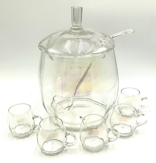 Mid Century Iridescent Blown Glass Punch Set