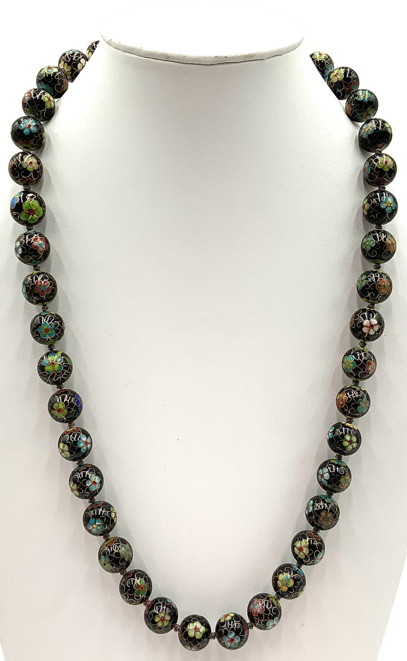 Cloisonne Beaded Necklace w/10kt Gold & Enamel Clasp
