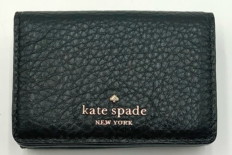 KATE SPADE Black Grained Leather Mini Snap Trifold Wallet