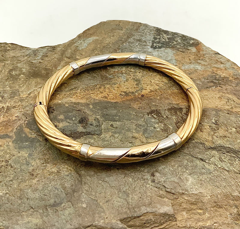 14kt White/Yellow Gold Hinged Bangle Bracelet