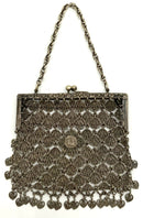 Antique Chinese Export Silvertone Metal Filigree Mesh-Paneled Purse
