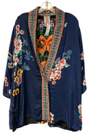 JOHNNY WAS Navy Floral w/Embroid Trim Reversible "Maci" Kimono Jacket