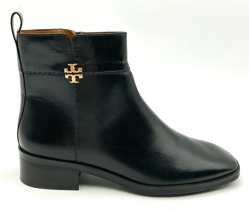 TORY BURCH Black Calfskin Logo Everly Ankle Boots 9