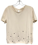 ST JOHN Cream w/Black Sequin/Seed Bead Flowers/Pearl Embell Sweater Set 2PC