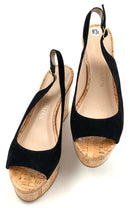 STUART WEITZMAN Black Suede Cork Riviera Wedges 8.5