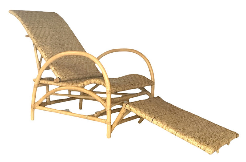 Vintage Reclining Rattan Lounge Chair With Ottoman