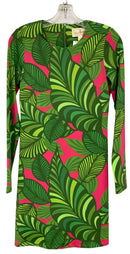 FLORA BEA Green/Pink Leaf Print L/S Knit Dress