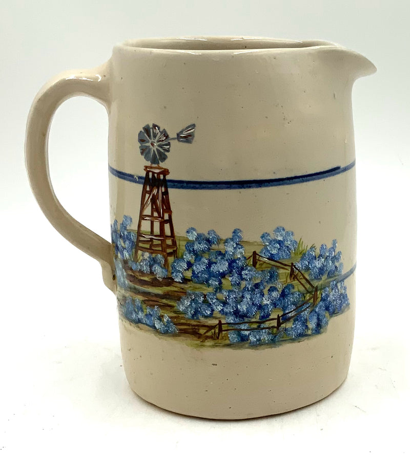 Handmade Pottery Pitcher with Windmill Motif