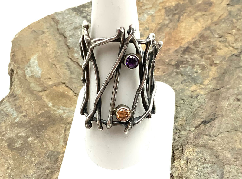 Sterling, Amethyst & Citrine Ring
