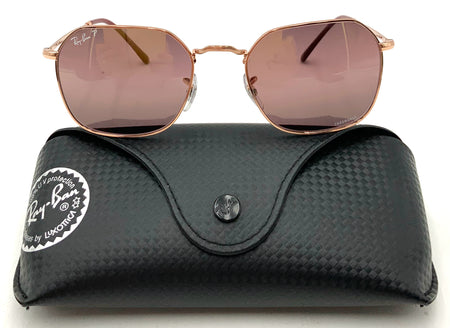 RAY BAN Rose Gold Frame Brown Gradient Lens Red Accent Jim Polarized Sunglasses
