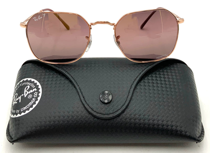 RAY BAN Rose Gold Frame Brown Gradient Lens Red Accent Jim Polarized Sunglasses