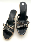 BURBERRY Black Patent Check Strap Buckle Espadrille Wedges 40