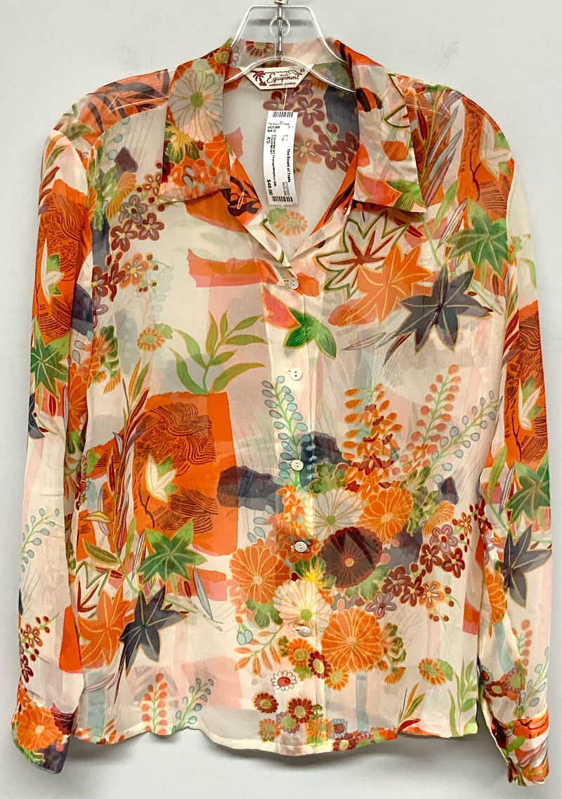 EQUIPMENT Orange/Wht/Grn Silk Floral B/D Top