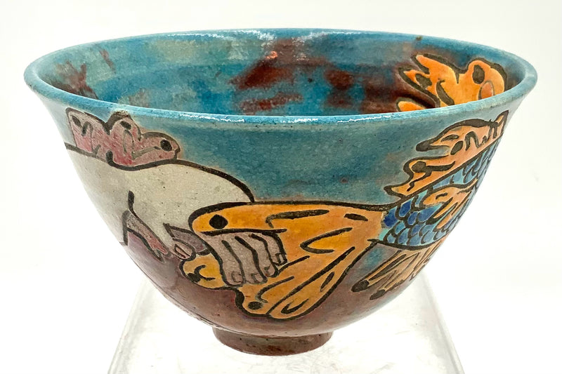 Pottery Bowl, Figure w Koi, Gail Blank