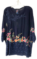 JOHNNY WAS Navy Eyelet w/Multi Floral Embroid "Brixley" Tunic