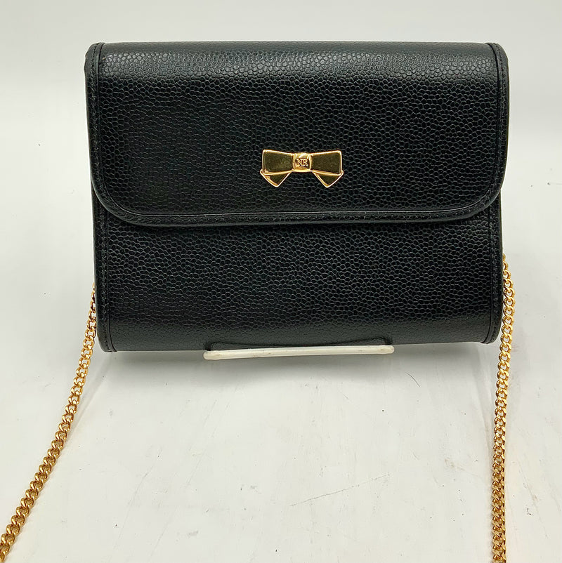 NINA RICCI Black Pebbled Leather Chain Crossbody