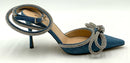 MACH & MACH Denim Blue Crystal Bow Ankle Wrap Pointed Pumps 37.5