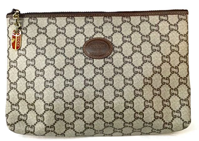 GUCCI Vintage Beige GG Plus Monogram Zip Pouch