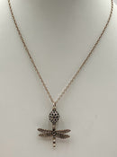 PANDORA 14kt Gold, Sterling & Black Crystals Dragonfly Necklace