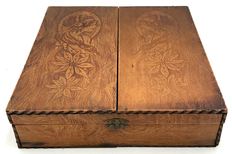 Antique Art Nouveau Box with Pyrography Design