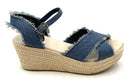 CHOCOLAT BLU Denim Frayed Edge Espadrille Wedge Sandals 8.5