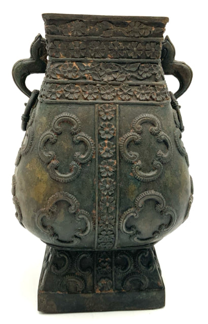 Vintage Chinese Iron Vase with Ring Detail