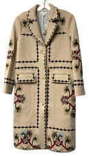 SUNDANCE Beige Black Multi Southwest Embroidered Wool Long Coat
