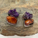 Rebecca Collins Sterling, Amethyst & Amber Clip-On Earrings