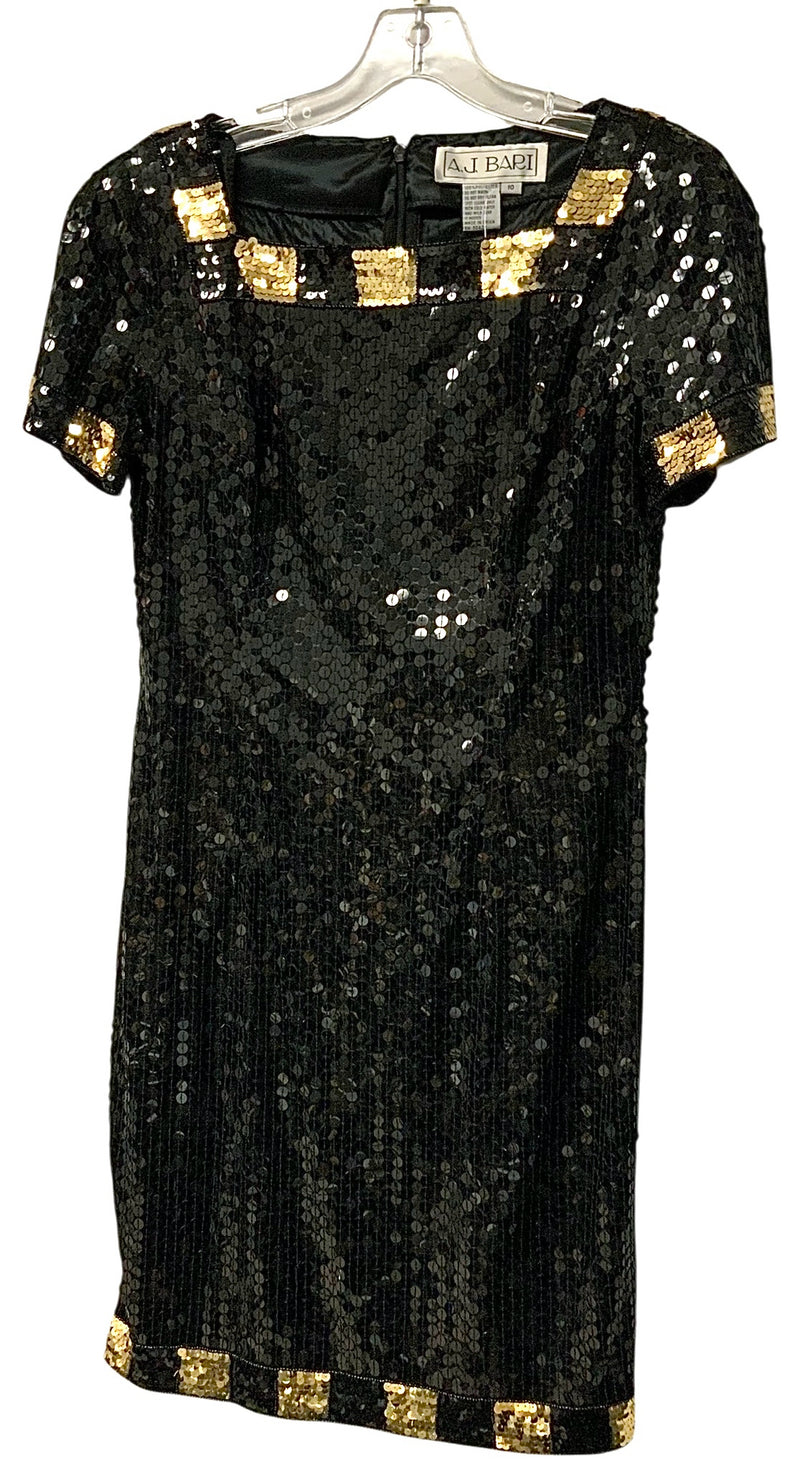 A.J. BARI Vintage  Black/Gold Sequin S/S Dress
