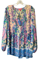 LILLY PULITZER Tan Blue Purple Paisley Patterned Marilina Tunic Top