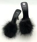 MNG Black Feather Stiletto Slides 37