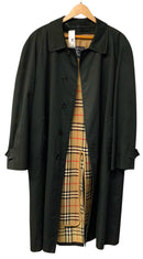 BURBERRY Vintage Navy Cotton Tan Check Lined Wool Trench Coat Sz 42R